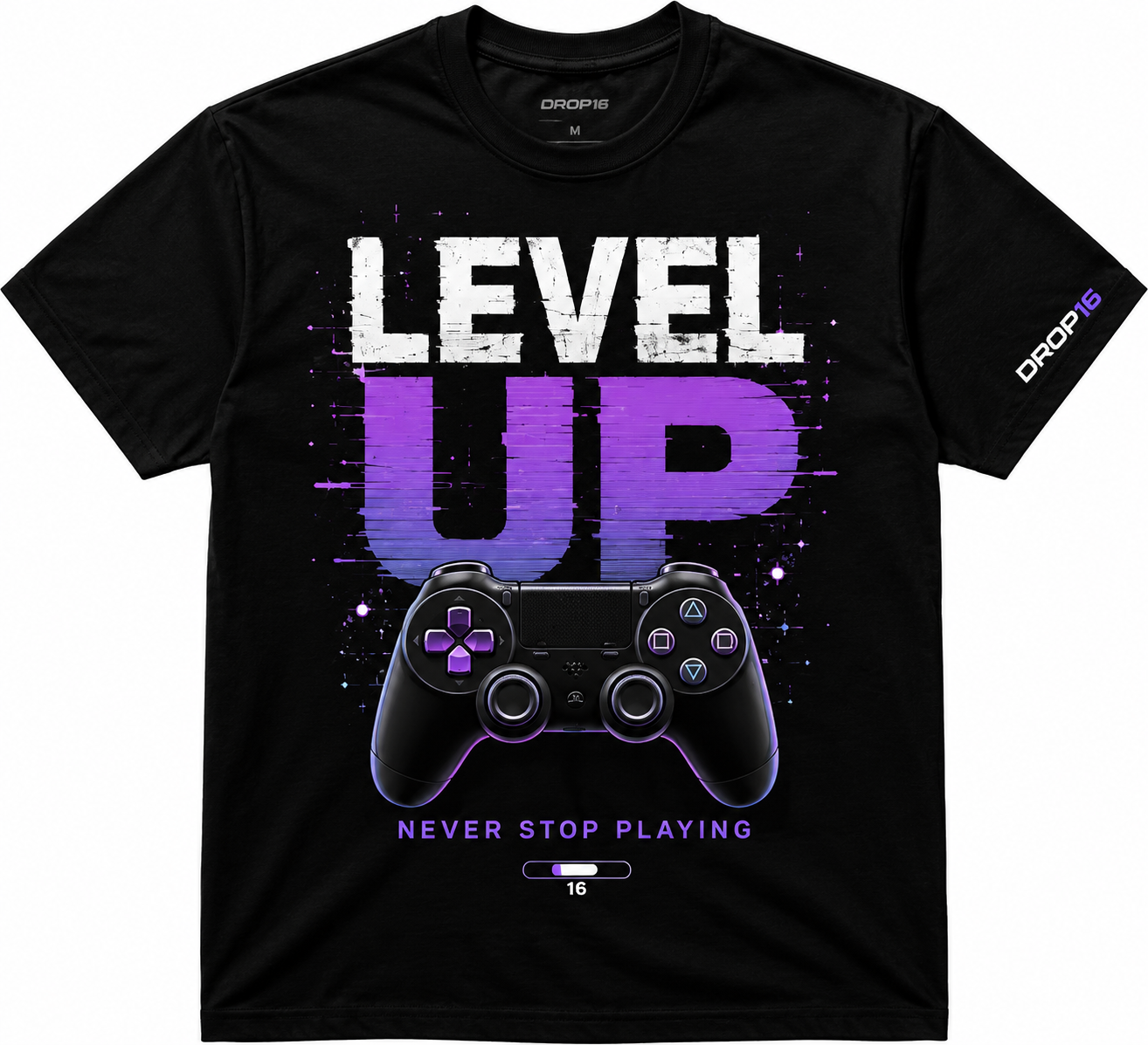 🎮 Camiseta Gamer Level Up – Never Stop Playing