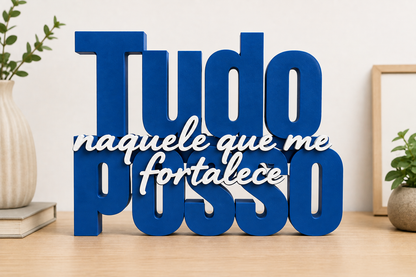 Letreiro Cristão Tudo Posso | Decoração em Impressão 3D [FRETE GRÁTIS]