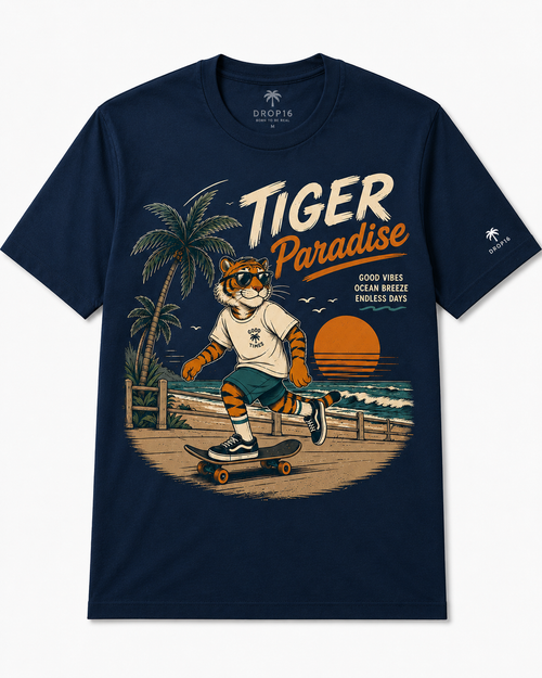 Camiseta vintage de tigre e praia [Frete Grátis]