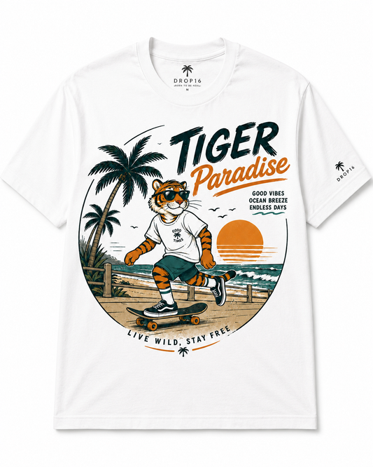 Camiseta Tigre skatista no pôr do sol [Frete Grátis]