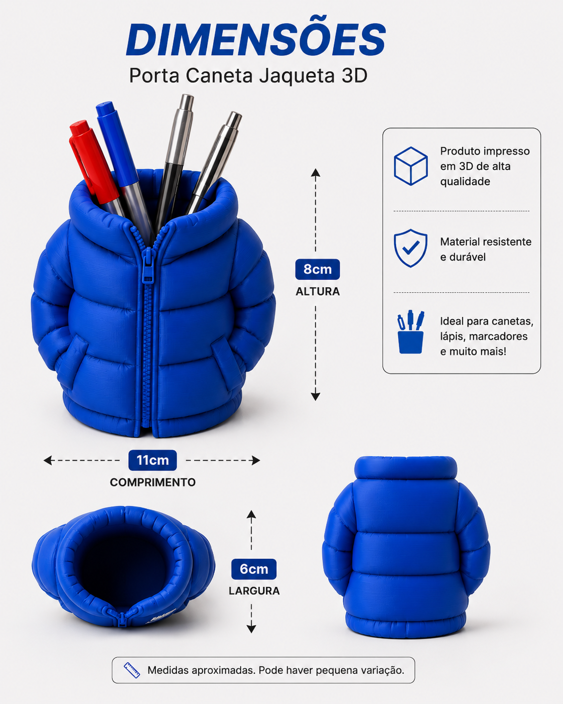 Porta-Caneta Jaqueta 3D | Organizador Criativo para Mesa | Frete Grátis