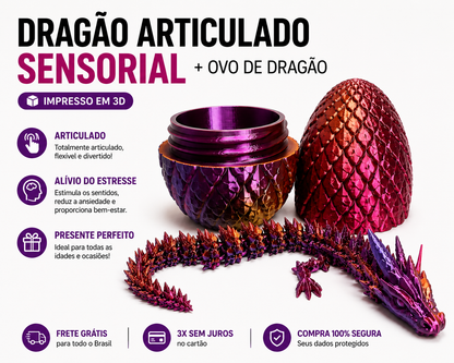 🐉 Dragão Articulado Sensorial + Ovo de Dragão (29cm) [Frete Grátis]
