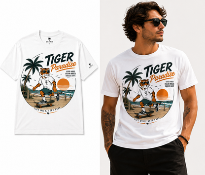 Camiseta Tigre skatista no pôr do sol [Frete Grátis]