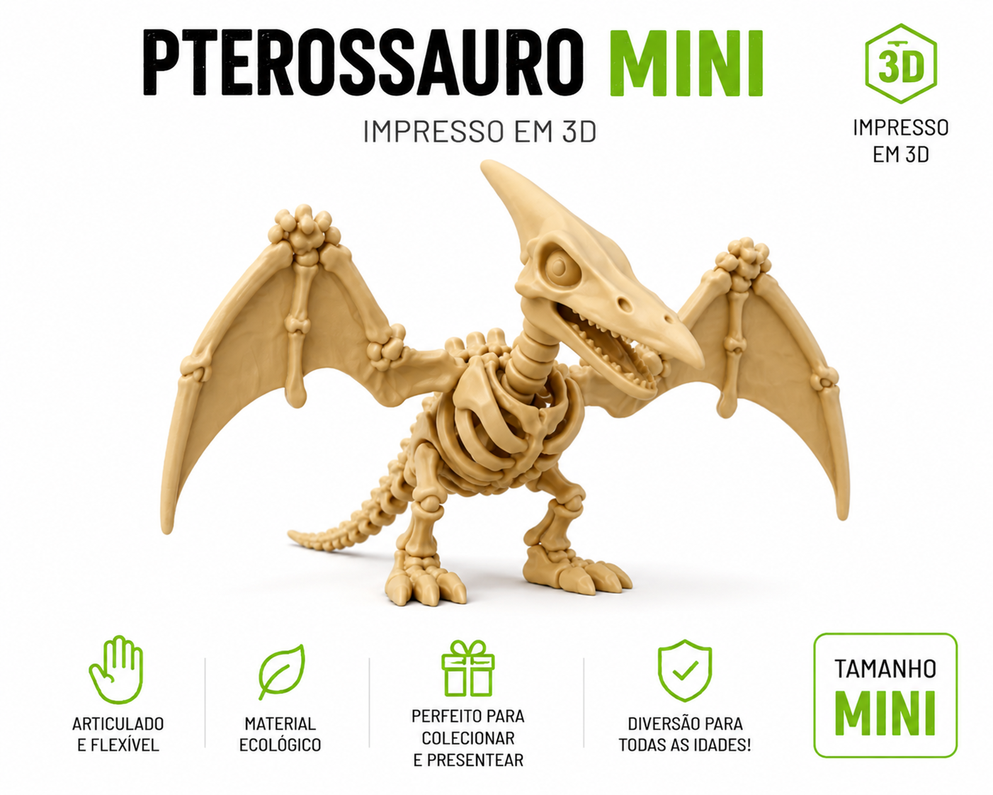 🦖 Kit Dinossauros Esqueleto Mini 3D | 6 Modelos Articulados para Coleção