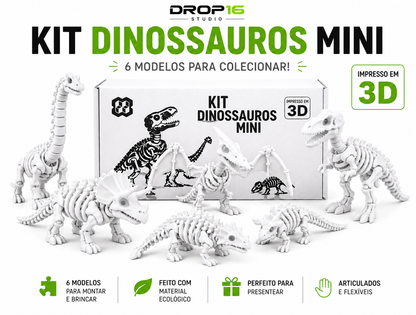 🦖 Kit Dinossauros Esqueleto Mini 3D | 6 Modelos Articulados para Coleção