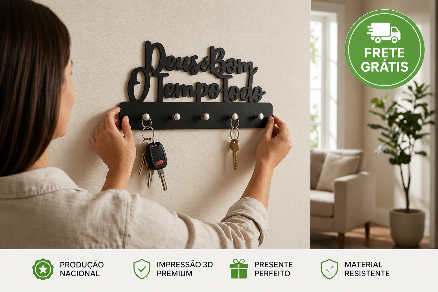 Porta Chaves de Parede (Deus é Bom o Tempo Todo) 3D [COMPRE 1 E LEVE 2]
