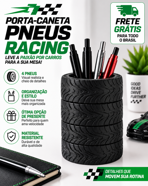 Porta-Caneta Pneus Racing — Frete Grátis