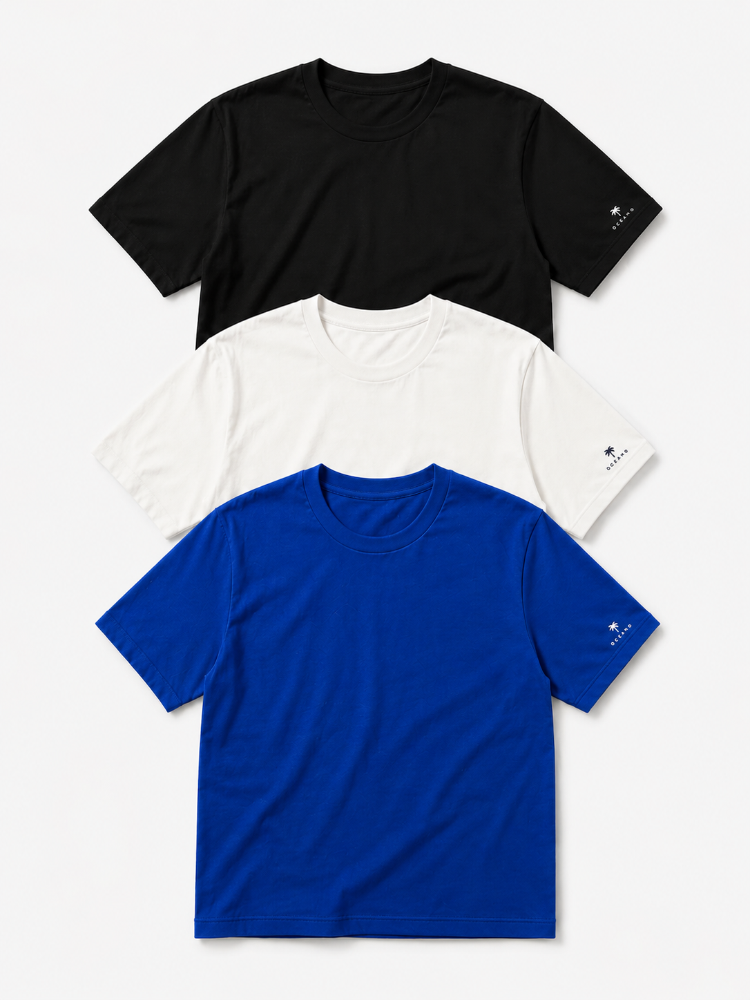 🔥 Kit com 3 Camisetas Premium Preto + Branco + Azul ⚡ Frete Grátis
